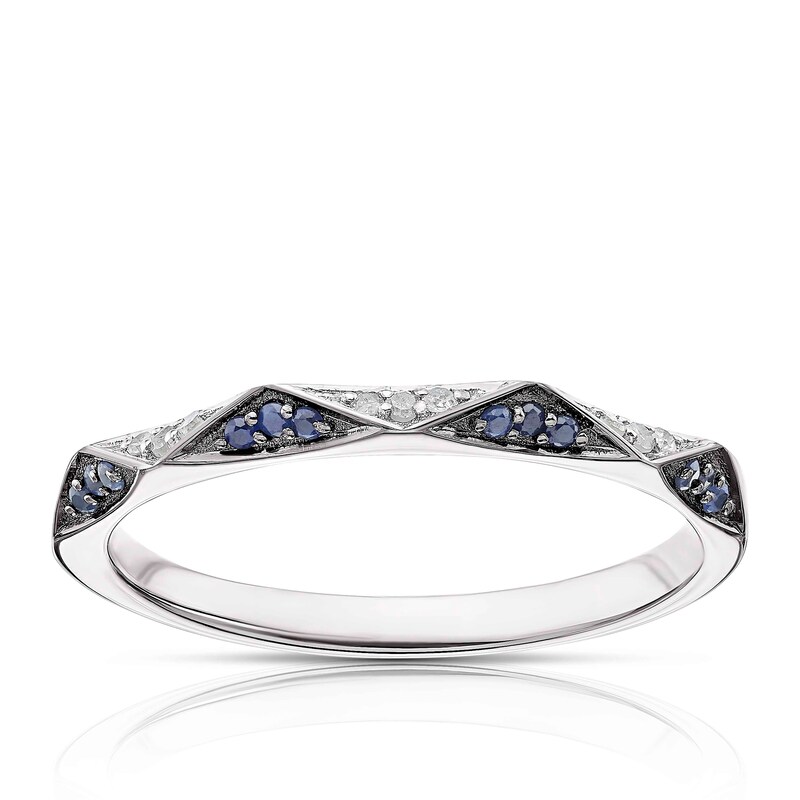 9ct White Gold Sapphire 0.09ct Diamond Geometric Ring