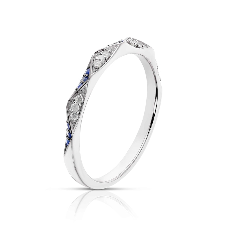9ct White Gold Sapphire 0.09ct Diamond Geometric Ring
