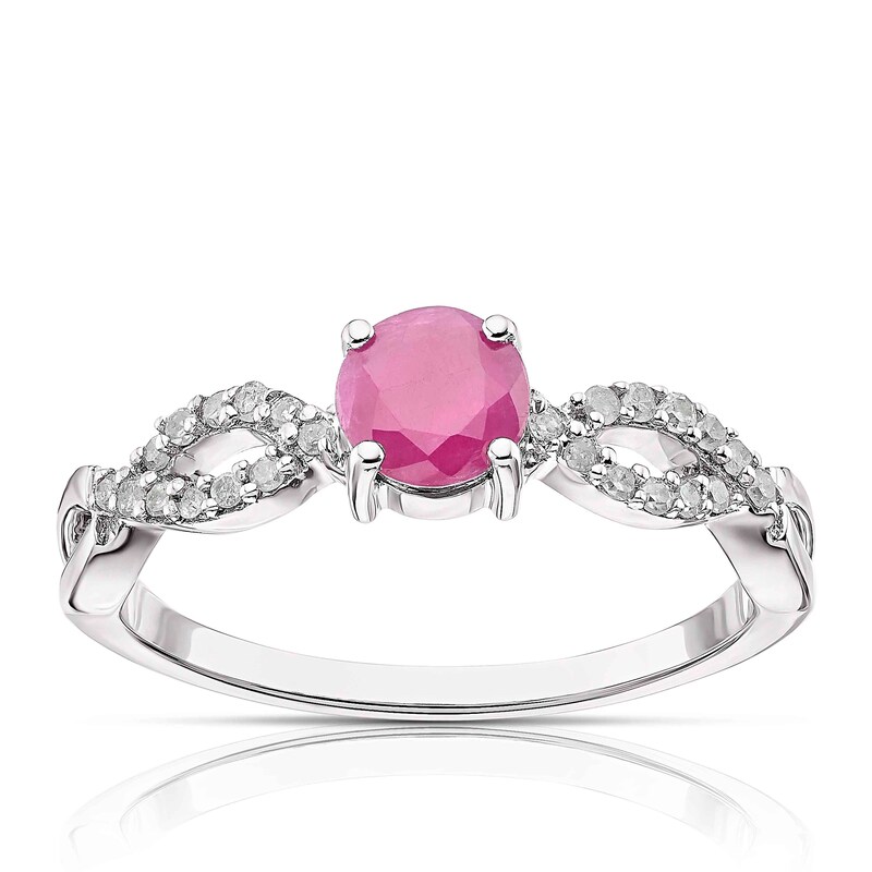 9ct White Gold 0.11ct Ruby & Diamond Twist Ring