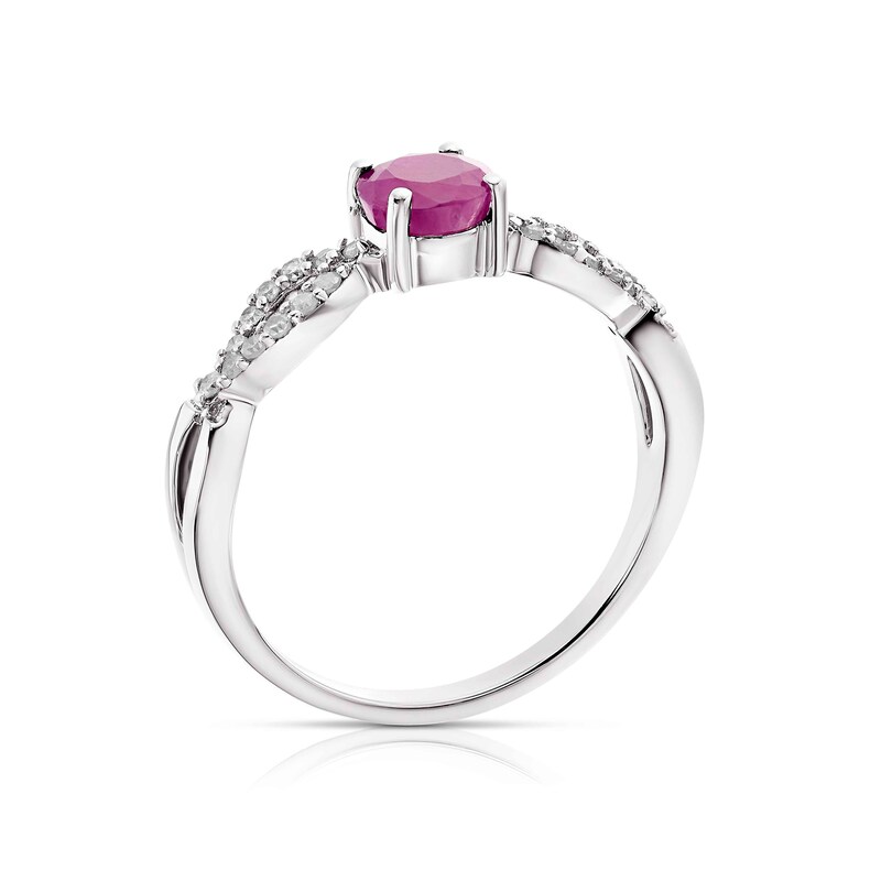 9ct White Gold 0.11ct Ruby & Diamond Twist Ring