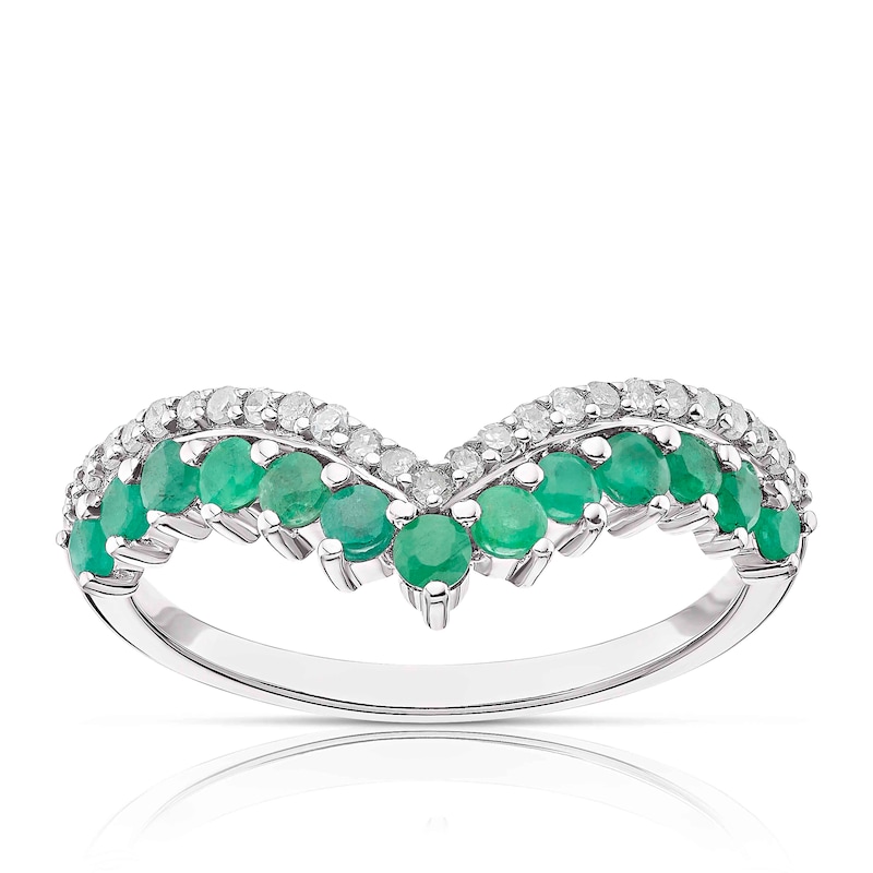 9ct White Gold Emerald 0.11ct Diamond Shaped Eternity Ring