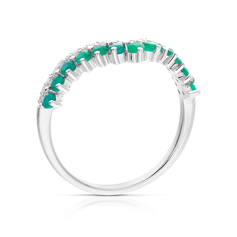 9ct White Gold Emerald 0.11ct Diamond Shaped Eternity Ring