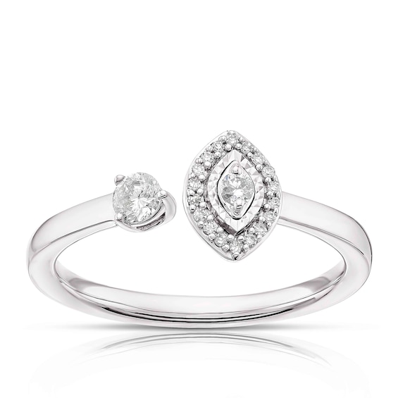 9ct White Gold 0.15ct Total Diamond Open Two Stone Ring