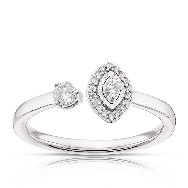 Main Image 1 of 9ct White Gold 0.15ct Total Diamond Open Two Stone Ring