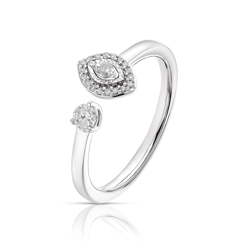 Main Image 2 of 9ct White Gold 0.15ct Total Diamond Open Two Stone Ring