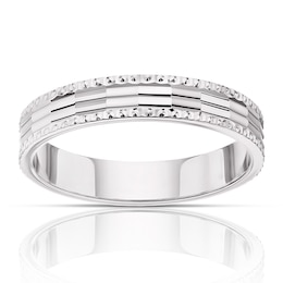 9ct White Gold 4mm Patterned Wedding Band