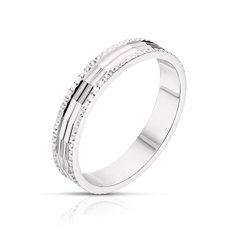 9ct White Gold 4mm Patterned Wedding Band