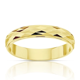 9ct Yellow Gold Handcrafted Diamond Cut 4mm Wedding Band
