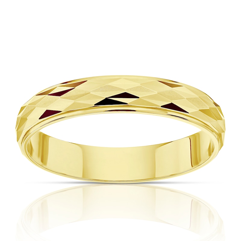 Main Image 1 of 9ct Yellow Gold Handcrafted Diamond Cut 4mm Wedding Band