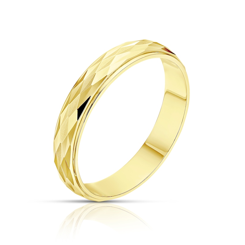 Main Image 2 of 9ct Yellow Gold Handcrafted Diamond Cut 4mm Wedding Band