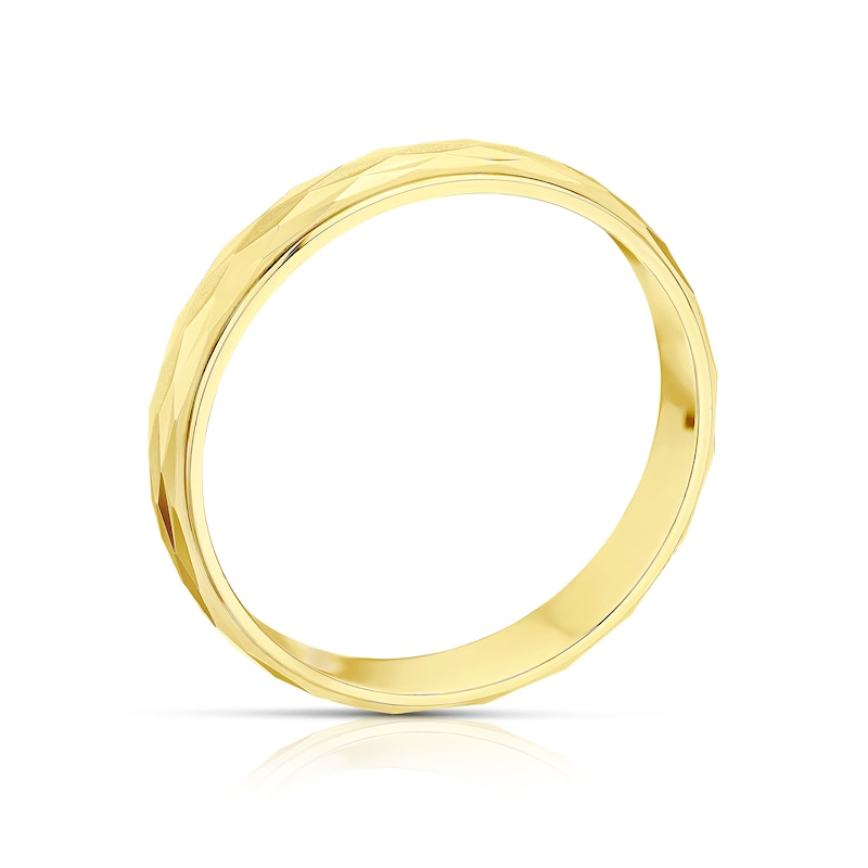 Main Image 3 of 9ct Yellow Gold Handcrafted Diamond Cut 4mm Wedding Band