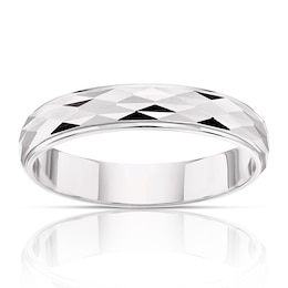 9ct White Gold Handcrafted Diamond Cut 4mm Wedding Band