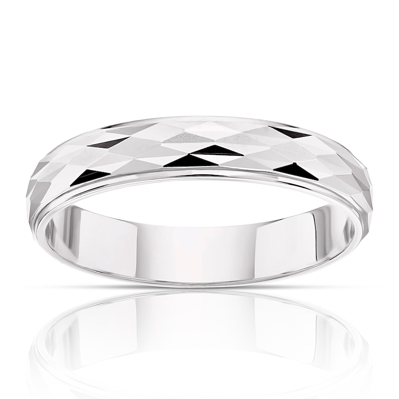 Main Image 1 of 9ct White Gold Handcrafted Diamond Cut 4mm Wedding Band