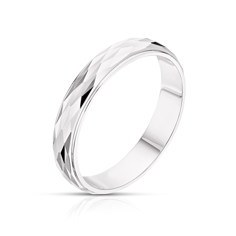 Main Image 2 of 9ct White Gold Handcrafted Diamond Cut 4mm Wedding Band