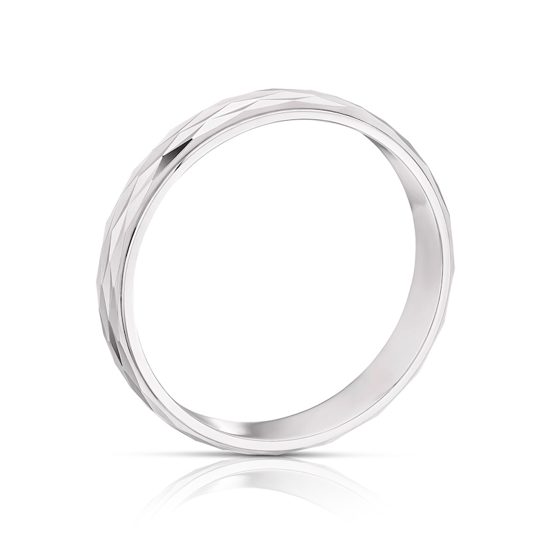 Main Image 3 of 9ct White Gold Handcrafted Diamond Cut 4mm Wedding Band