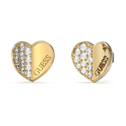 Guess Gold Plated Steel PavÃÂ© Crystal Heart Stud Earrings