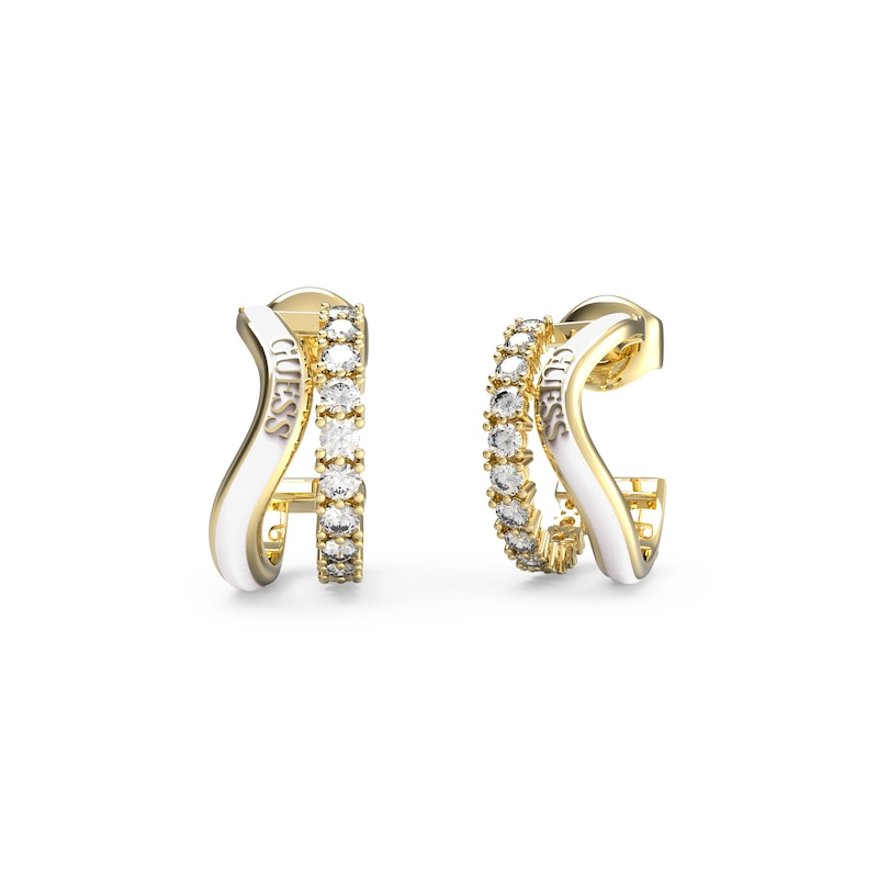 Main Image 1 of Guess Gold Plated Crystal Double Hoop Wave Stud Earrings