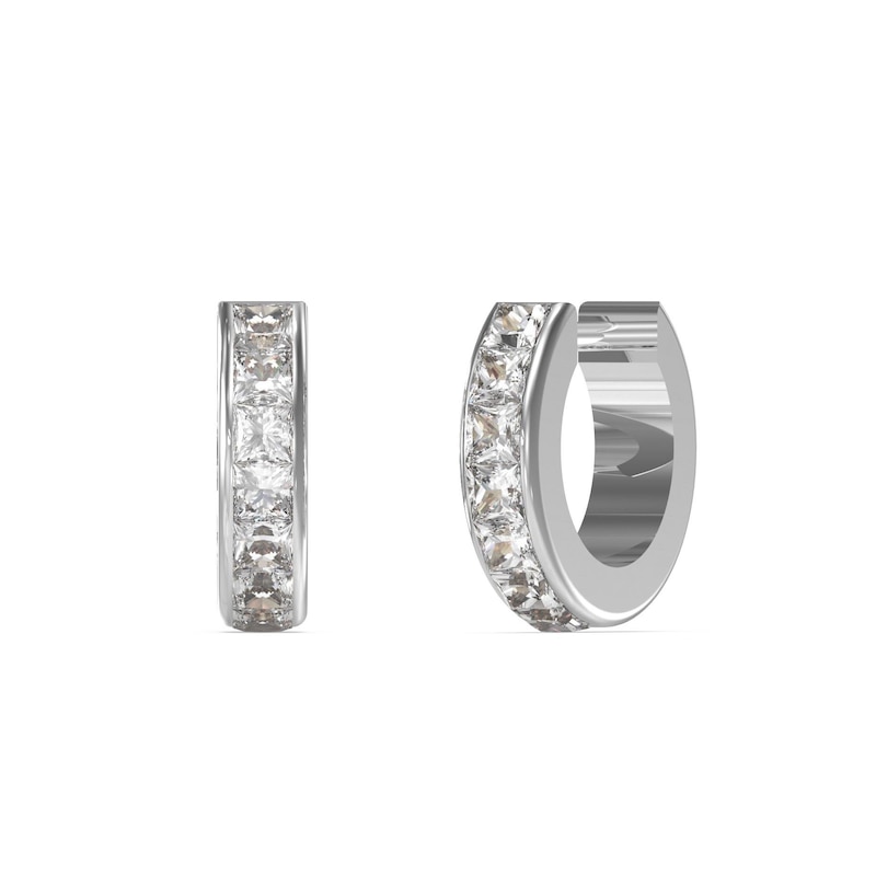 Guess Rhodium Plated Steel Crystal Hoop Earrings