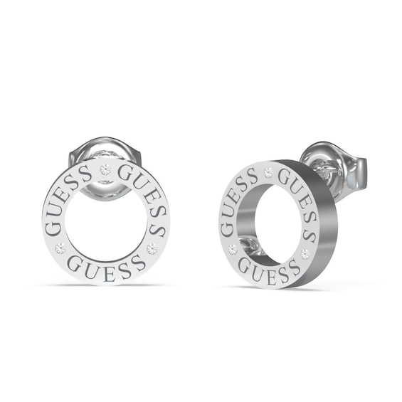 Guess Rhodium Plated Pave Set Crystal Stud Earrings