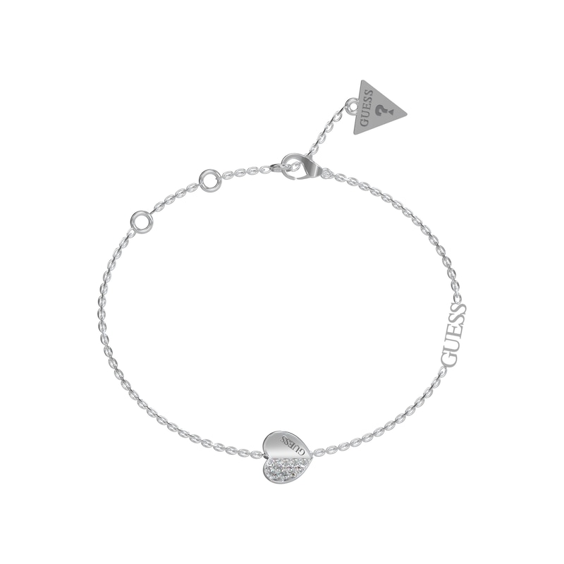 Main Image 1 of Guess Rhodium Plated Steel Pavé Crystal Heart Bracelet
