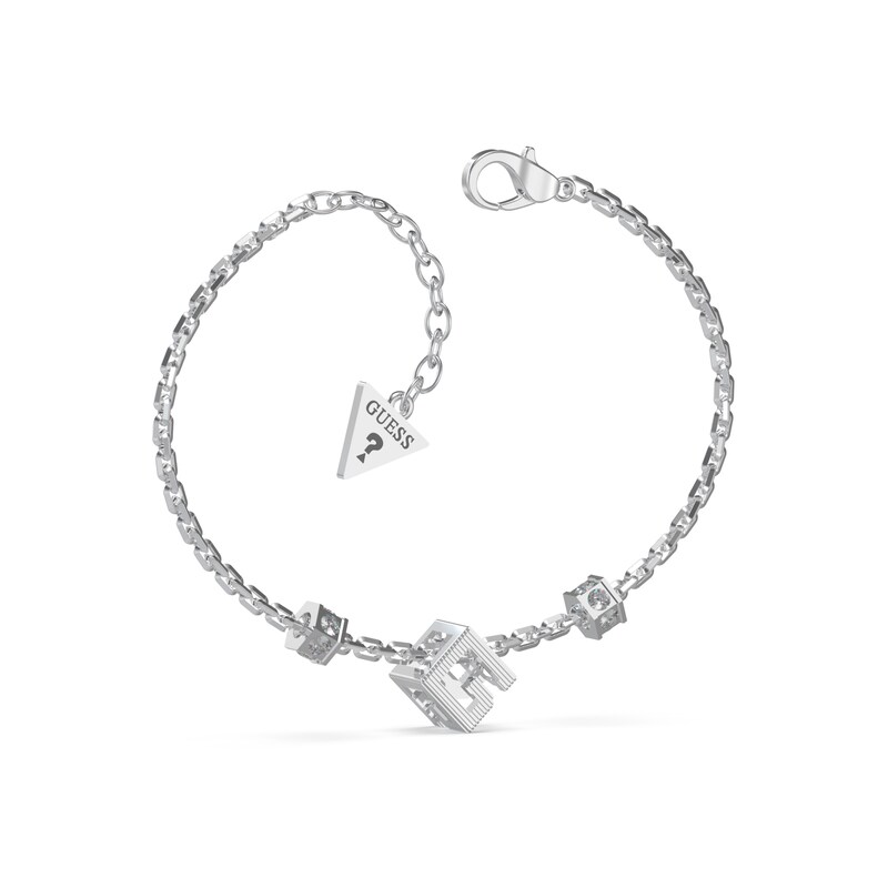 Guess G Cube Rhodium Plated Steel Crystal Charm Bracelet H.Samuel
