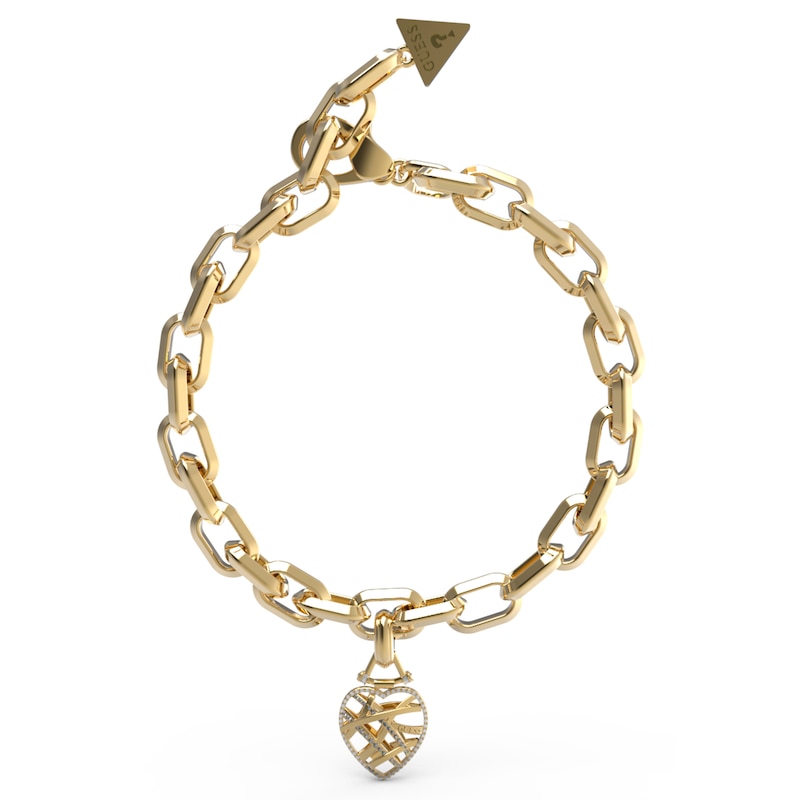 Main Image 1 of Guess Gold Plated Crystal Heart Cage Charm Bracelet