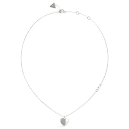 Guess Rhodium Plated Steel Pave Crystal Heart Pendant