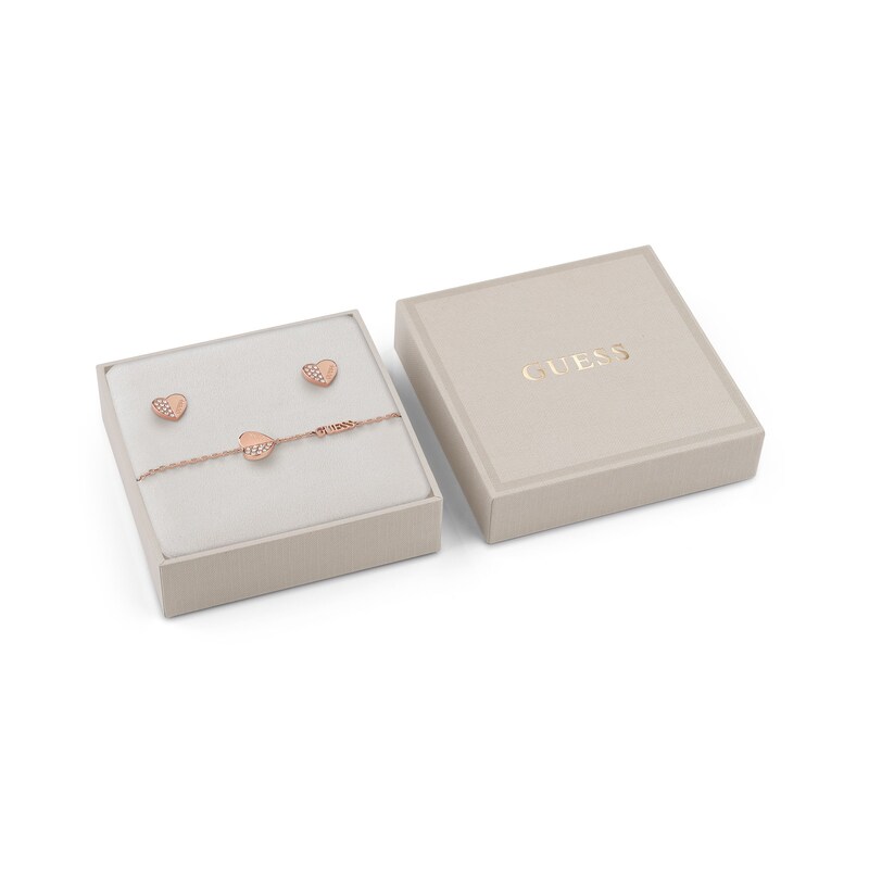 Guess Rose Gold Plated Crystal Heart Jewellery Gift Set