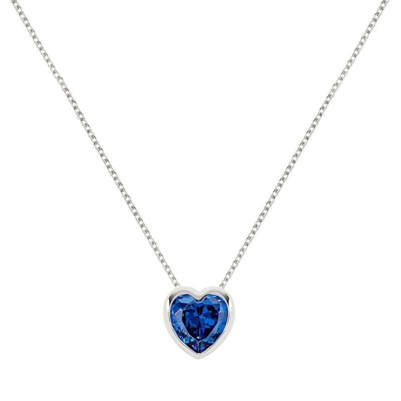 Silver chain necklace with blue heart pendant