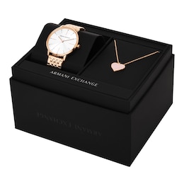 Armani Exchange Rose Gold Tone Watch & Pendant Gift Set