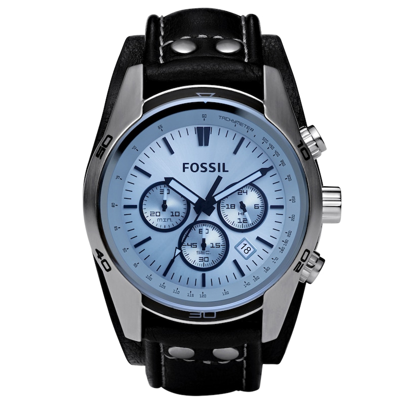Main Image 1 of Fossil Men's Chronograph Black Leather Cuff Watch