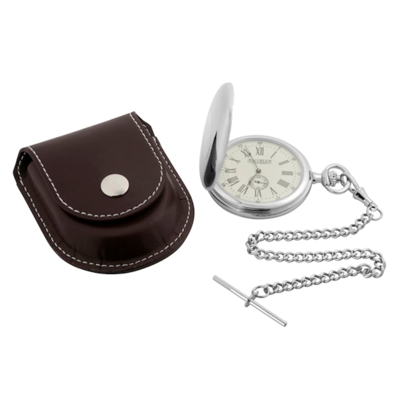 Jean Pierre Hunter Men's Pocket Watch & Brown Leather Pouch