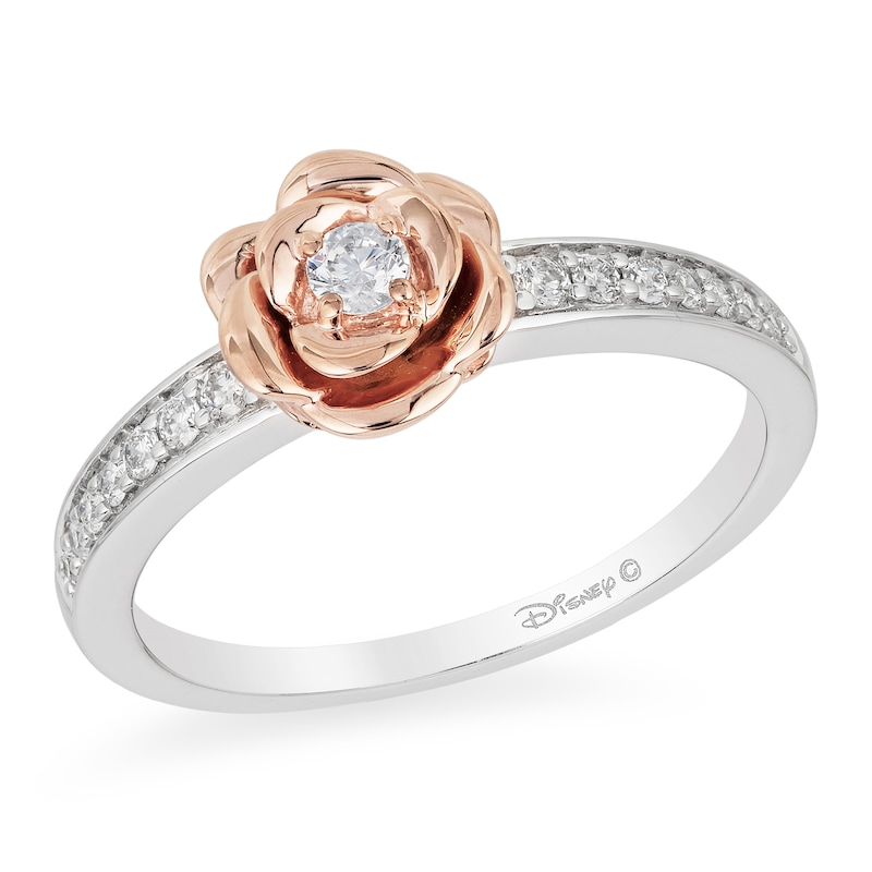Main Image 1 of Enchanted Disney Fine Jewellery Rose Gold Diamond Belle Dainty Rose Ring