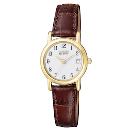 Citizen Ladies' Gold-Tone Brown Leather Strap Watch.