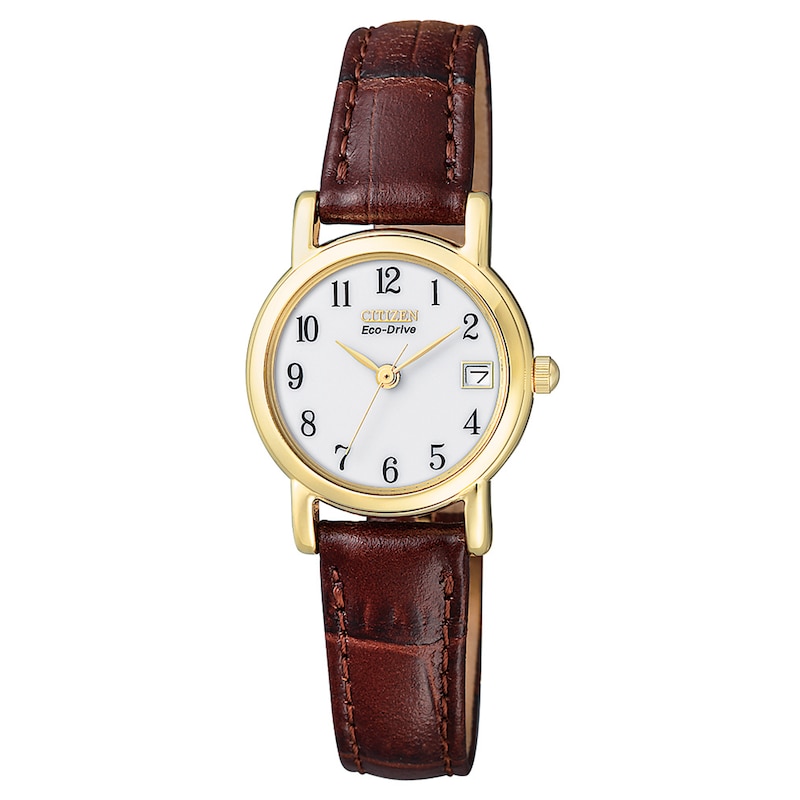 Citizen Ladies' Gold-Tone Brown Leather Strap Watch.