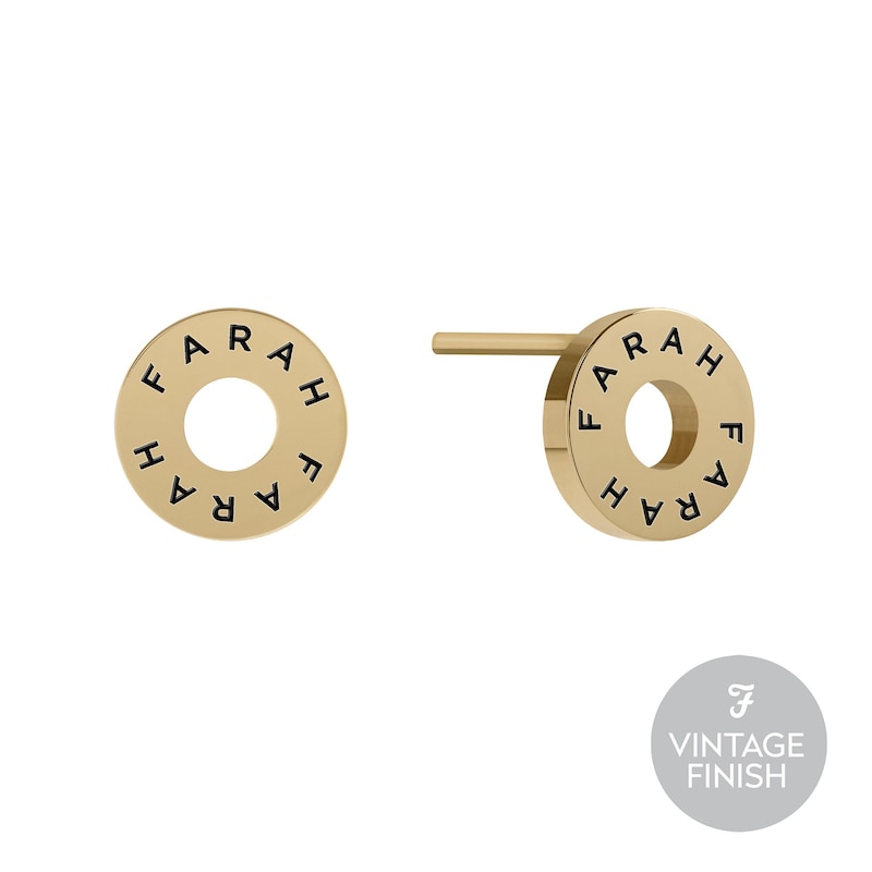 Main Image 1 of Farah Men's Gold Polished Donut Logo Stud Earrings
