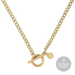 Farah Men's Burnished Gold Plated T-Bar Chain Necklace