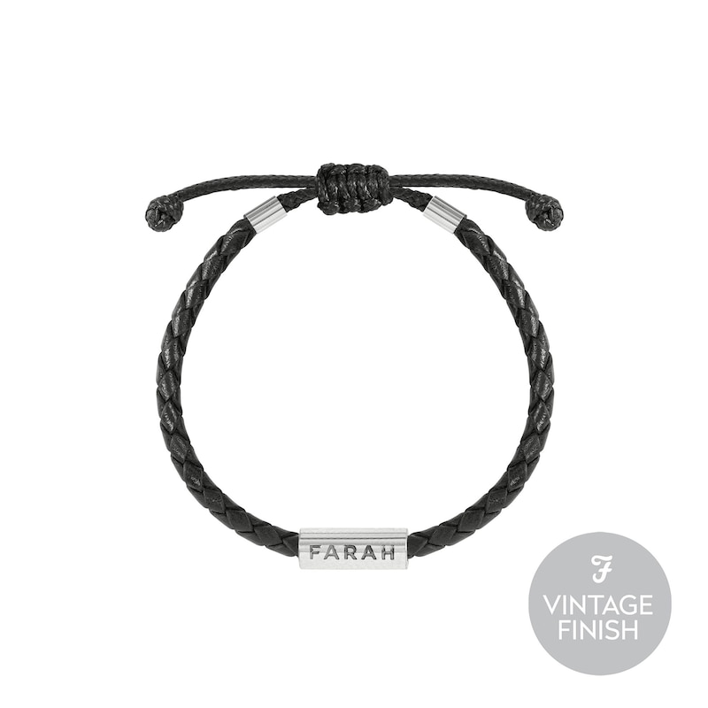 Main Image 1 of Farah Men's Black Plaited Leather Friendship Bracelet