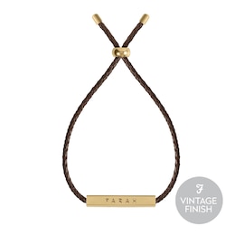 Farah Men's Gold Tone Tan Leather Plaited Bracelet