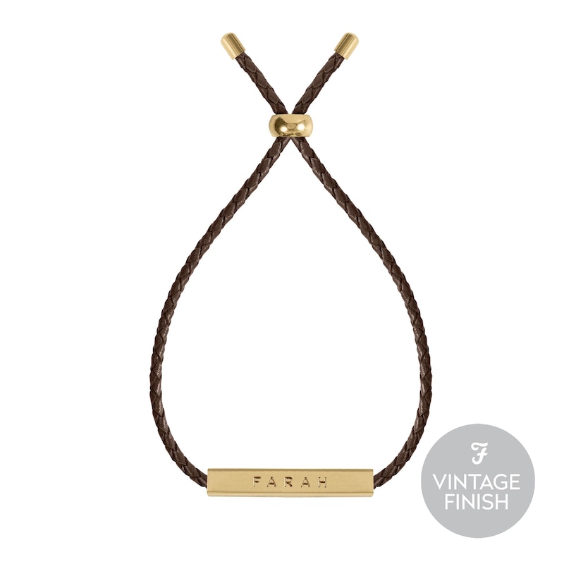 Main Image 1 of Farah Men's Gold Tone Tan Leather Plaited Bracelet