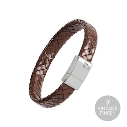 Farah Men's Stainless Steel & Tan Plaited Leather Bracelet