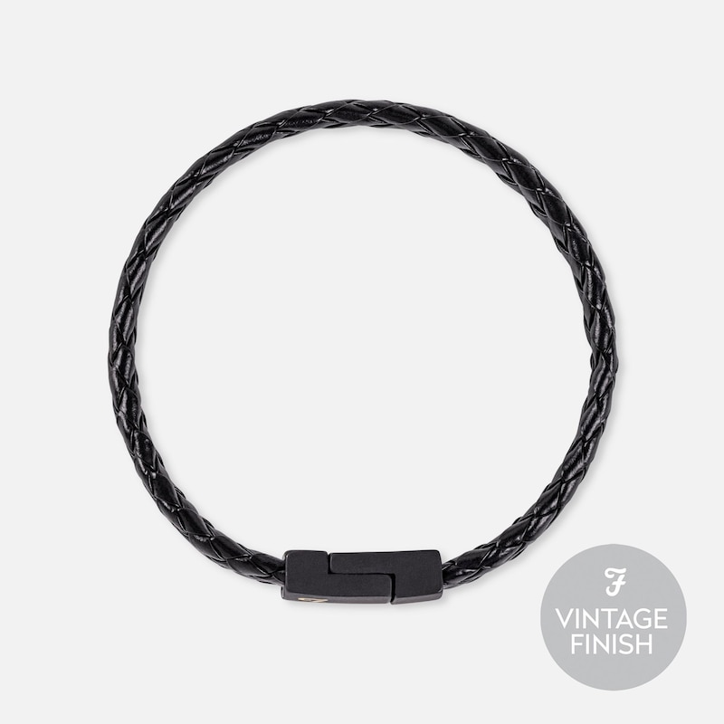 Main Image 1 of Farah Men's Black Plaited Leather Double Layer Bracelet