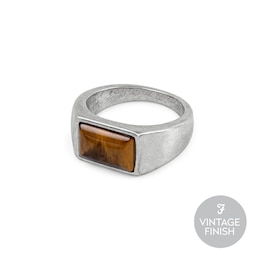 Farah Men's Stainless Steel Tigers Eye Burnish Ring (Size R)