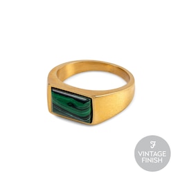 Farah Men's Gold Tone Faux Malachite Logo Ring (Size V)