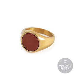Farah Men's Gold Tone Red Agate Square Logo Ring (Size R)