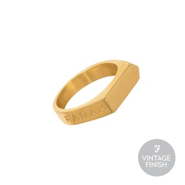 Farah Men's Gold Tone Steel Laser Etched Logo Ring (Size R)