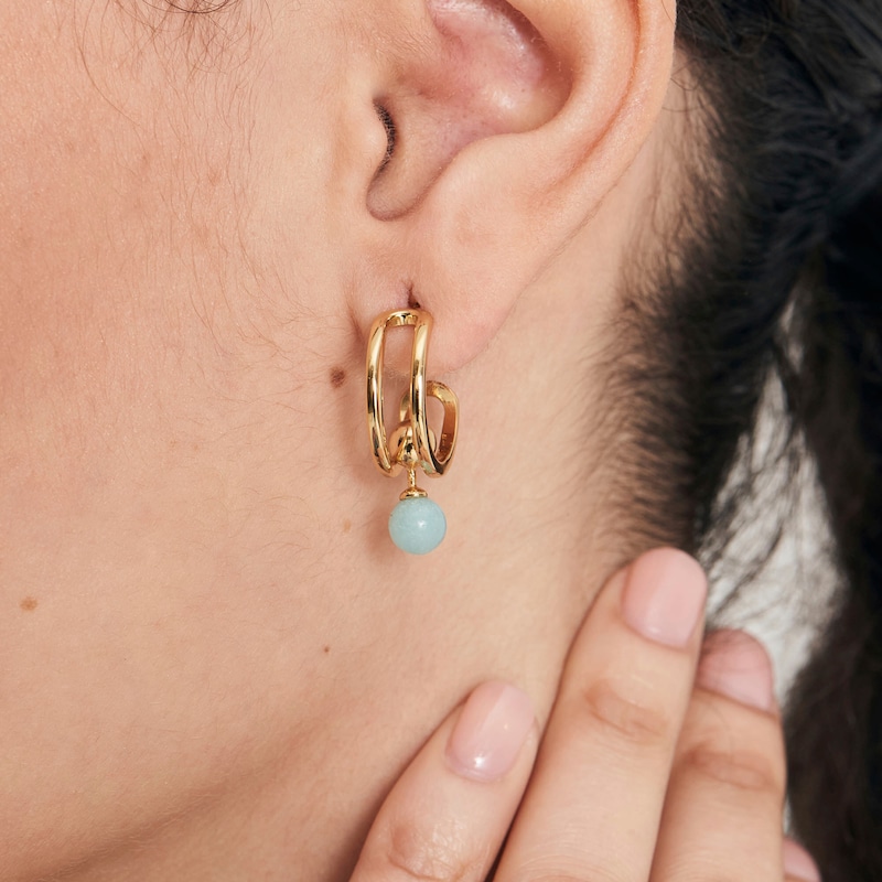 Main Image 2 of Ania Haie 14ct Gold Plated Sterling Silver Amazonite Hoop Earrings