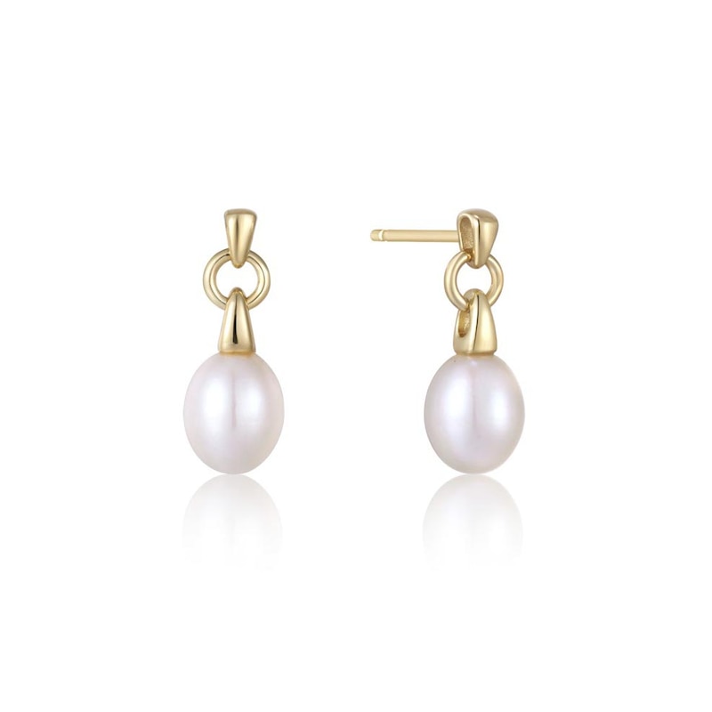 Ania Haie 14ct Gold Silver Pearl Drop Stud Earrings | H.Samuel