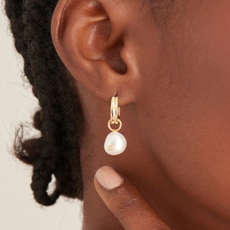 Main Image 2 of Ania Haie 14ct Gold Plated Sterling Silver Pearl & CZ Drop Earrings