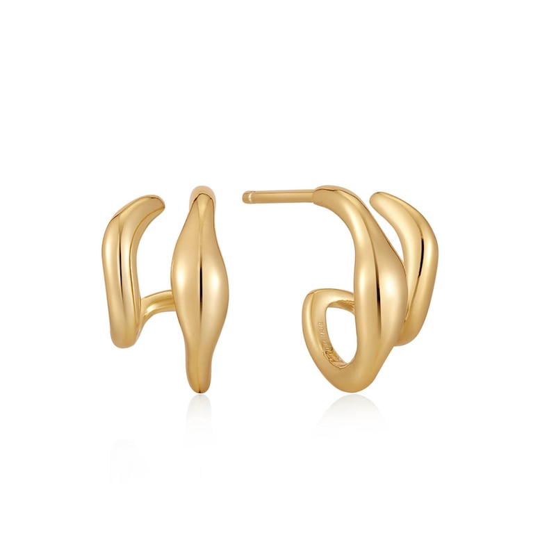 Ania Haie 14ct Gold Plated Silver Wave Double Hoop Earrings